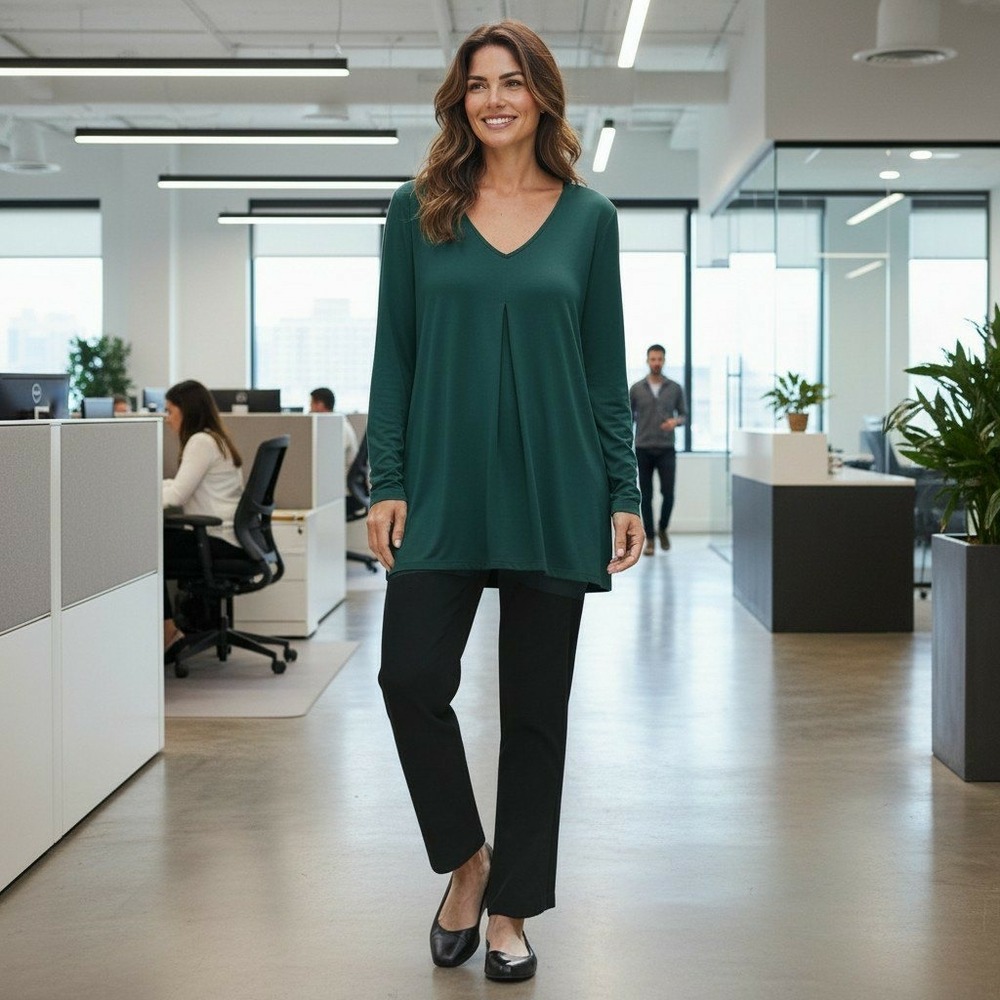 Universal Standard Green V-Neck Long Sleeve Tunic Blouse Top Size M 18-20 2X